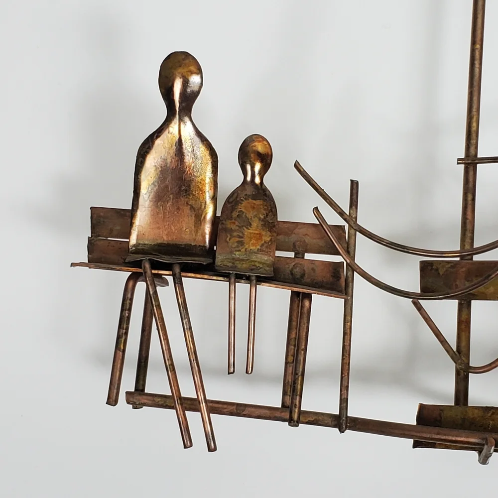 Vintage Emesco 3D copper wall art gazebo, park bench, trees, and flowers - Picture 2 of 12